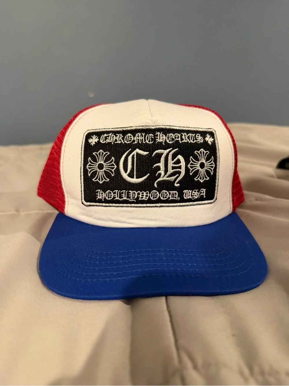 Chrome Hearts Kids Trucker Hat - Red White Blue Patch